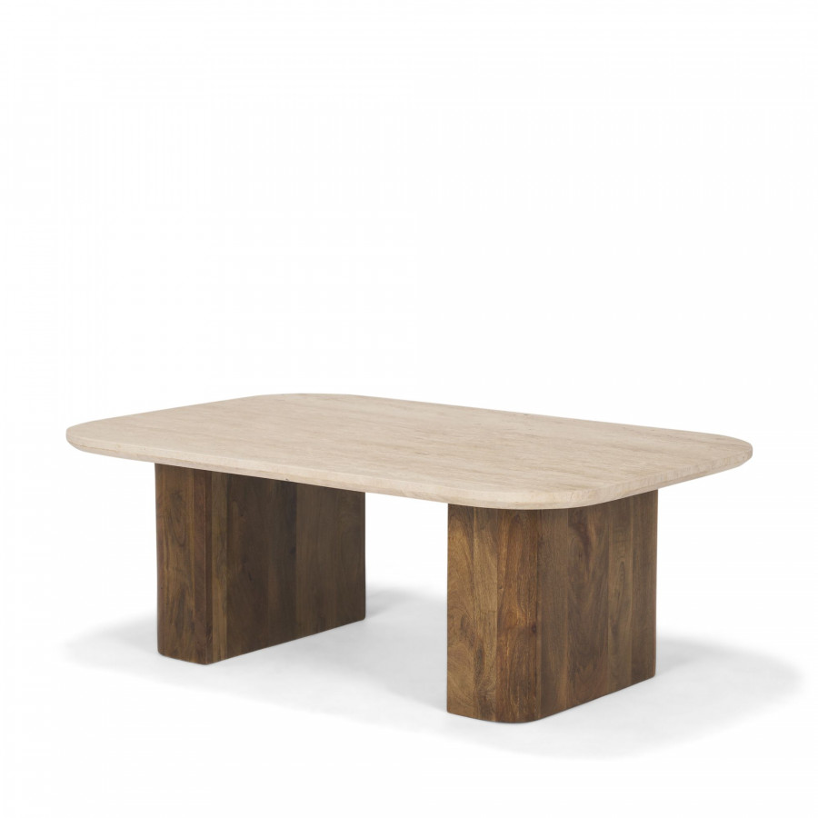 Mercana - Symona Travertine and Mango Wood Rectangle Coffee Table