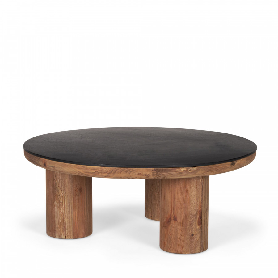 Mercana - Tucson Natural Wood with Round Black Oak Top Coffee Table