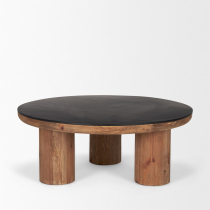 Mercana - Tucson Natural Wood with Round Black Oak Top Coffee Table