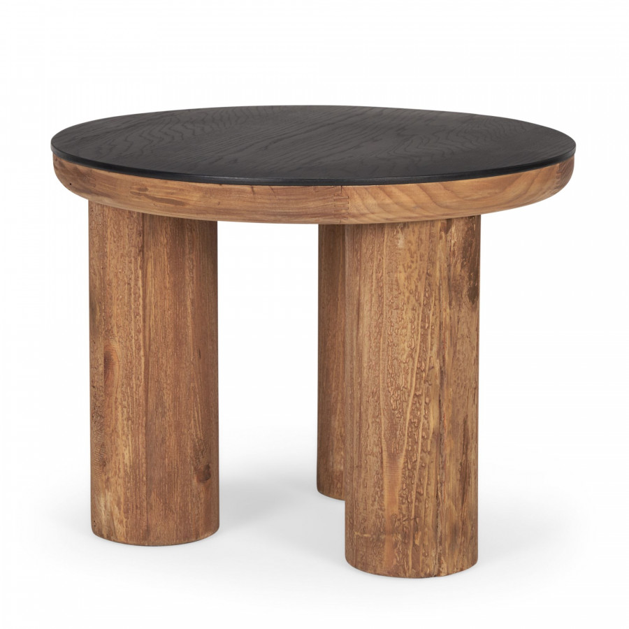 Mercana - Tucson Natural Wood with Round Black Oak Top Side Table