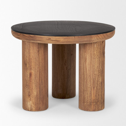 Mercana - Tucson Natural Wood with Round Black Oak Top Side Table