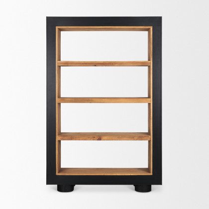 Mercana - Tabor Natural Wood with Black Oak Frame Bookcase