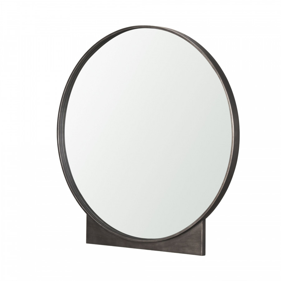 Mercana Tillie Round Wall Mirror with Textured Metal Frame - Gunmetal