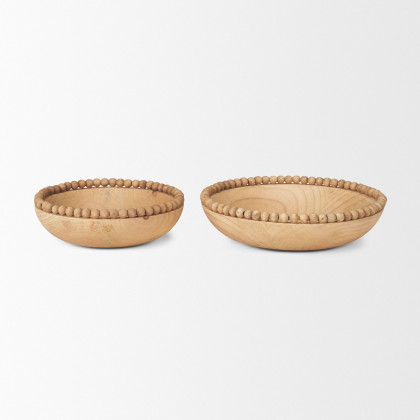 Mercana Wendell Round Bowls with Wood Beads - Light Brown