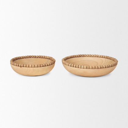 Mercana Wendell Round Bowls with Wood Beads - Light Brown