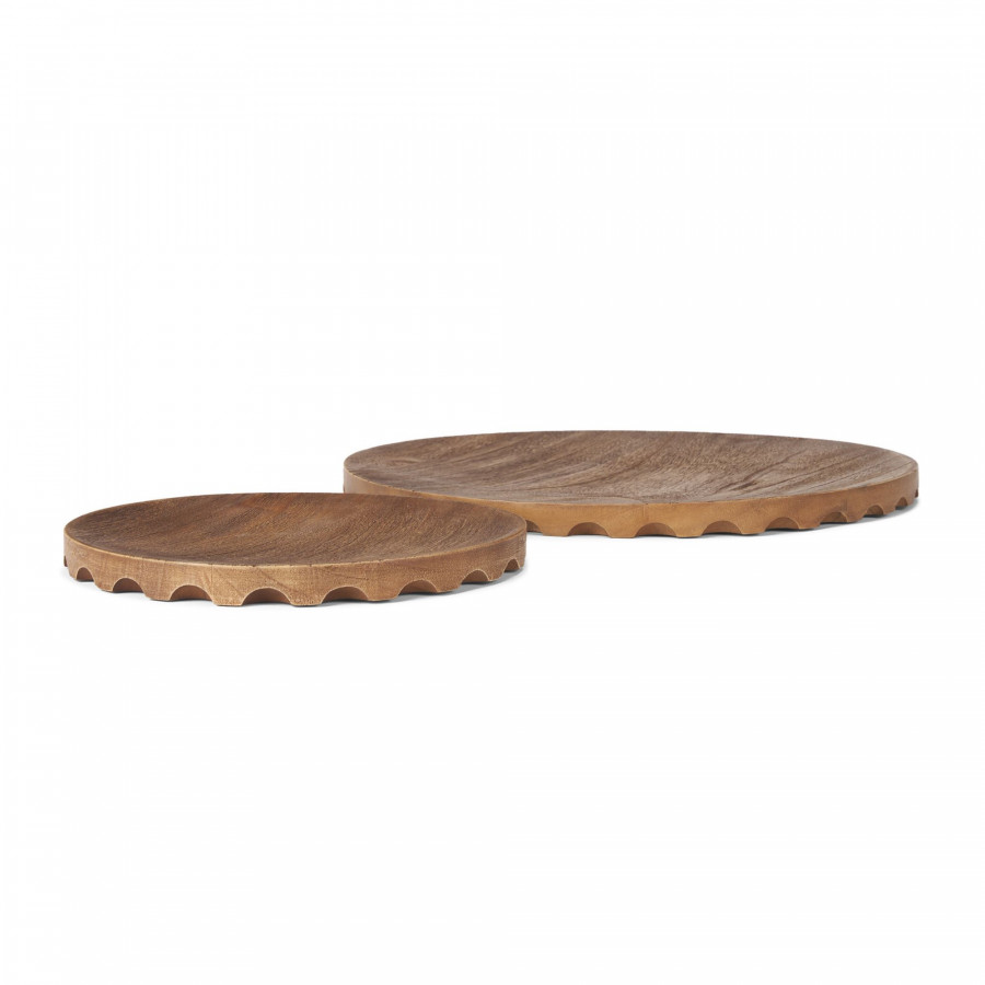 Mercana - Waverly Round Light Brown Wood Scalloped Edged Trays