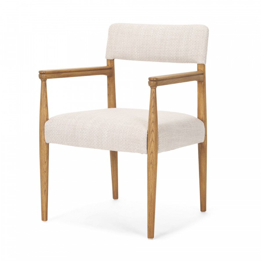 Mercana Toni Dining Chair with Cream Heathered Performance Fabric - Light Brown