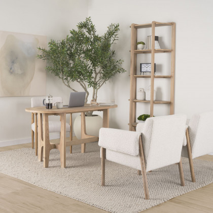 Mercana Toni Dining Chair with Cream Heathered Performance Fabric - Light Brown