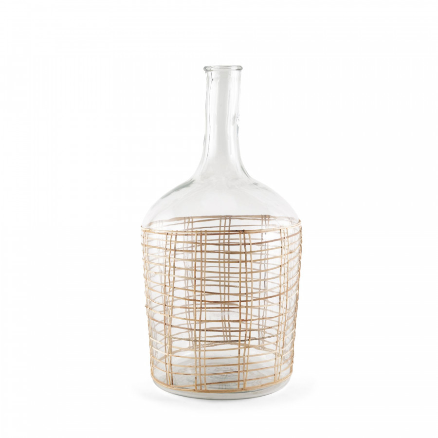 Mercana Troian Large Rattan Wrapped Glass Bottle - Clear