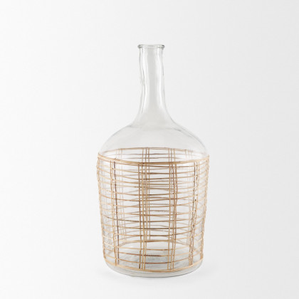 Mercana Troian Large Rattan Wrapped Glass Bottle - Clear