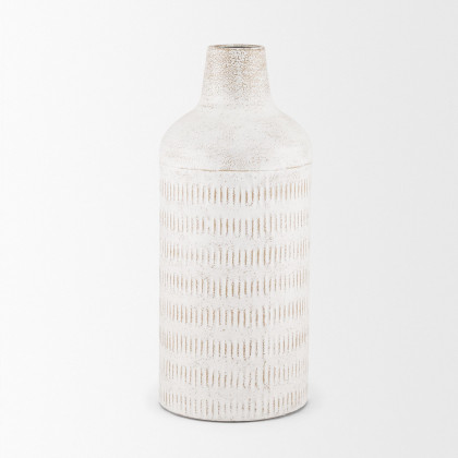 Mercana Tisha Large Distressing Metal Vase - White