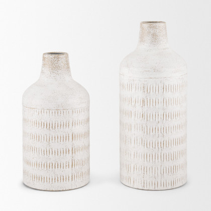 Mercana Tisha Large Distressing Metal Vase - White