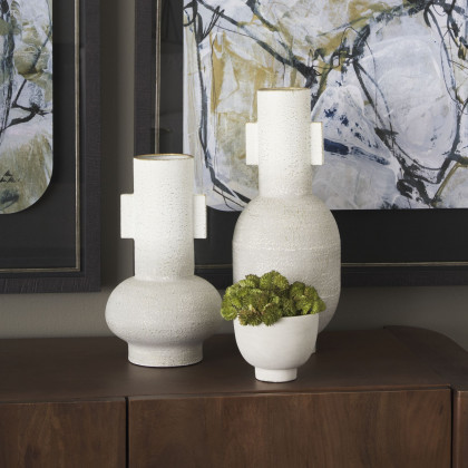 Mercana Torres Small Textured Metal Vase - White