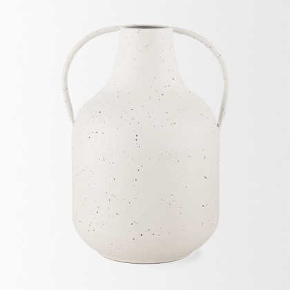 Mercana Treva Tall Metal Vase with Black Speckles - White