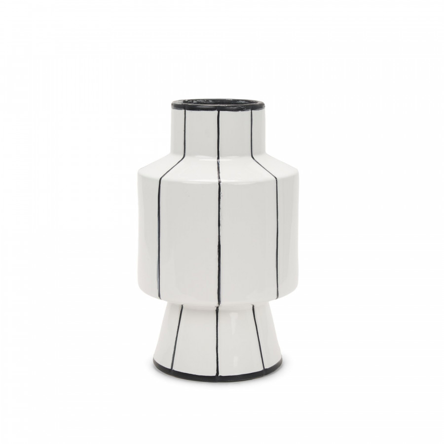 Mercana Dinah Small Ceramic Vase with Black Stripes - White