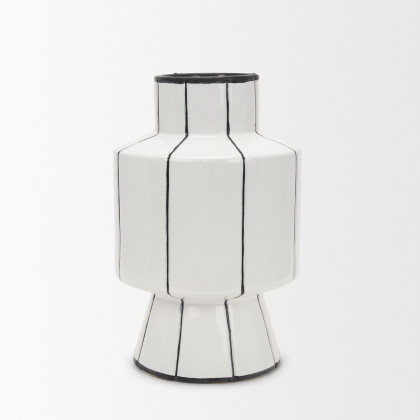 Mercana Dinah Large Ceramic Vase with Black Stripes - White