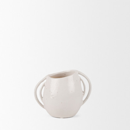 Mercana Urvi Short Speckled Asymmetrical Ceramic Vase - White