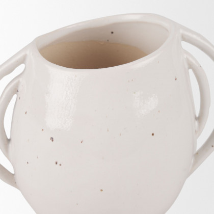 Mercana Urvi Short Speckled Asymmetrical Ceramic Vase - White