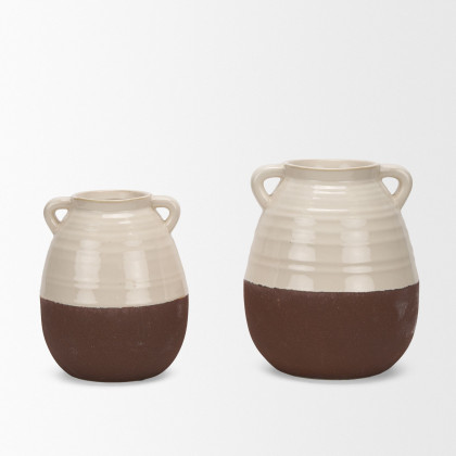 Mercana Tryna Small Ceramic Vase with Matte Brown - Beige