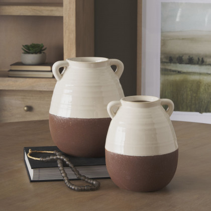 Mercana Tryna Large Ceramic Vase with Matte Brown - Beige