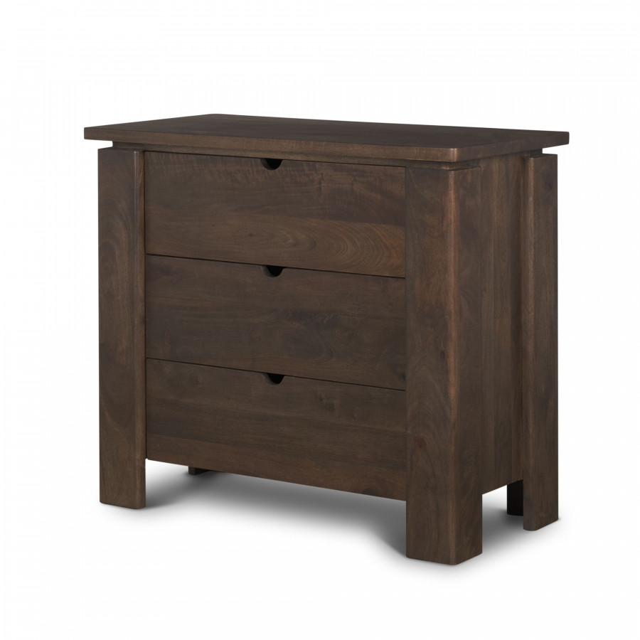 Mercana - Wallen Solid Dark Brown Wood 3 Drawer Accent Cabinet