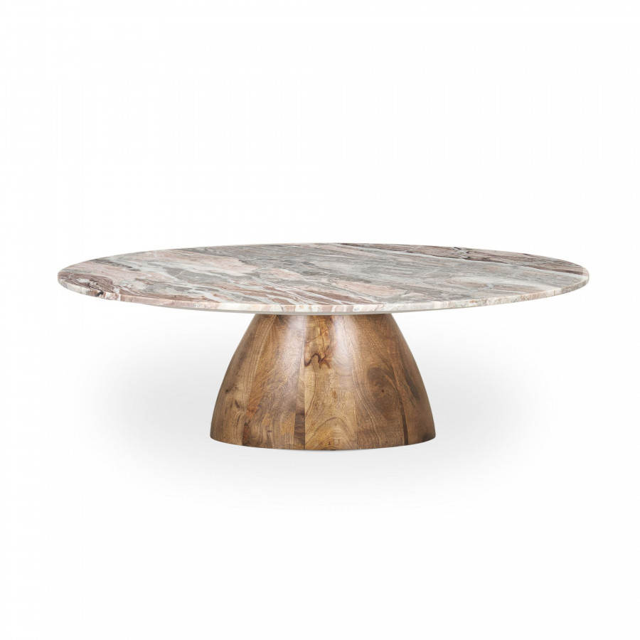 Mercana - Allyson Round Medium Brown with Pink Marble Pedestal Coffee Table