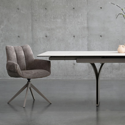 Mobital - Espara Dining Chair in Avena Oat Alcantara/ Alpaca Chenille