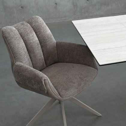 Mobital - Espara Dining Chair in Avena Oat Alcantara/ Alpaca Chenille
