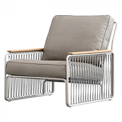 Mobital - Lucerne Lounge Chair in Sandhill Sunproof Fabric, Teak Armrest