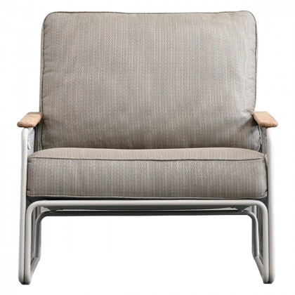 Mobital - Lucerne Lounge Chair in Sandhill Sunproof Fabric, Teak Armrest