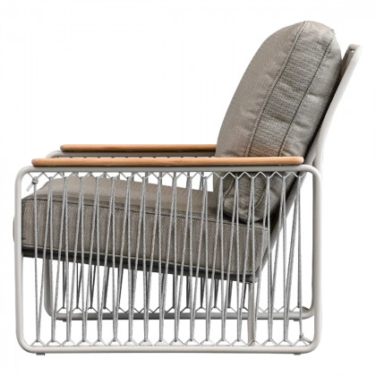 Mobital - Lucerne Lounge Chair in Sandhill Sunproof Fabric, Teak Armrest