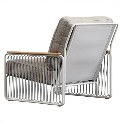 Mobital - Lucerne Lounge Chair in Sandhill Sunproof Fabric, Teak Armrest