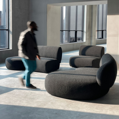 Mobital - Moritz Sectional 3-Piece Chaise Facing Left in Licorice Boucle