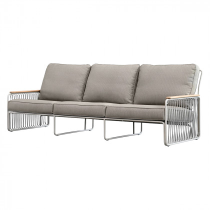 Mobital - Lucerne Sofa in Sandhill Sunproof Fabric, Teak Armrest