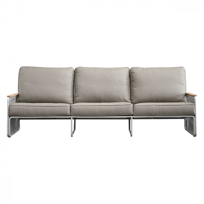Mobital - Lucerne Sofa in Sandhill Sunproof Fabric, Teak Armrest