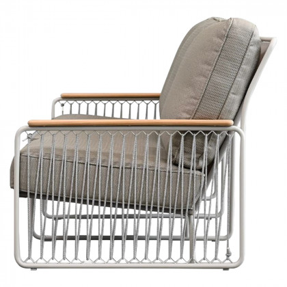 Mobital - Lucerne Sofa in Sandhill Sunproof Fabric, Teak Armrest