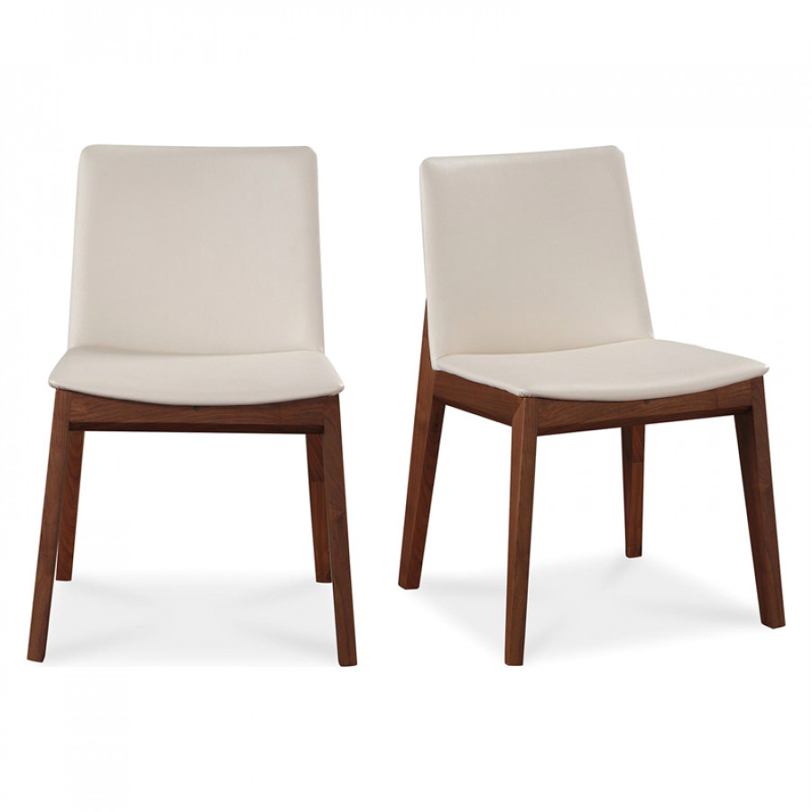 Moe's Deco Mid-Century Modern Dining Chair Set of 2 - Cream White/Walnut