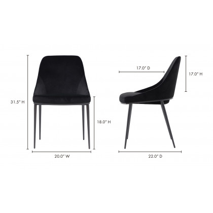 Moe's Sedona Contemporary Dining Chair Set of 2 - Shadowed Black Velvet