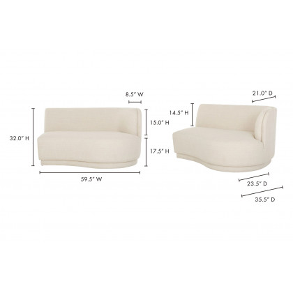 Moe's Yoon 2 Seat Sofa - Sweet Cream, Right Chaise