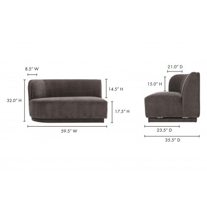 Moe's Yoon 2 Seat Sofa - Umbra Gray, Left Chaise