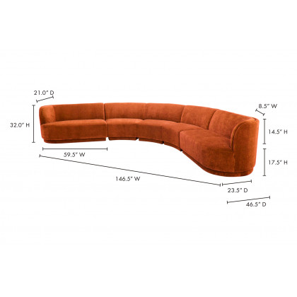 Moe's Yoon Radius Modular Sectional - Fired Rust