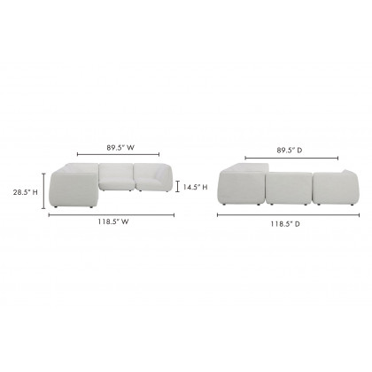 Moe's Zeppelin Classic L Modular Sectional - White