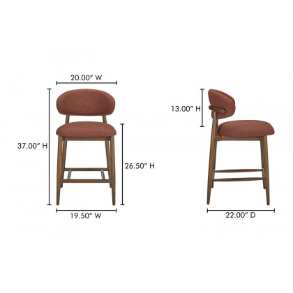 Moe's Ellie Mid-Century Modern Counter Stool - Rust
