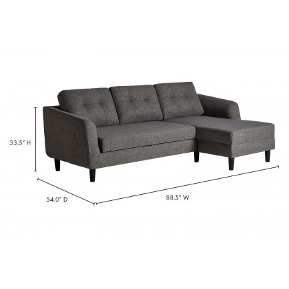 Moe's Belagio Sofa Bed With Chaise - Charcoal Gray, Right Facing