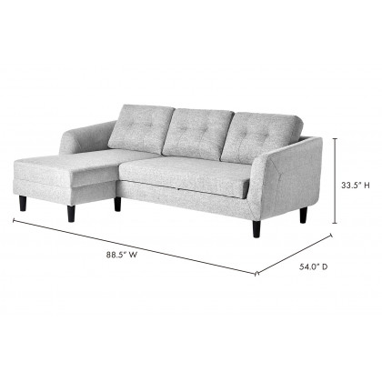 Moe's Belagio Sofa Bed With Chaise - Light Gray, Left Facing