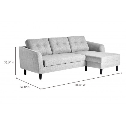 Moe's Belagio Sofa Bed With Chaise - Light Gray, Right Facing