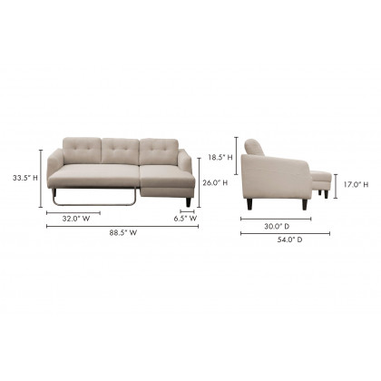 Moe's Belagio Sofa Bed With Chaise - Beige, Right Facing