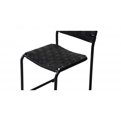Moe's Moma Modern Dining Chair Set of 2 - Black Leather, Stainless Steel Frame