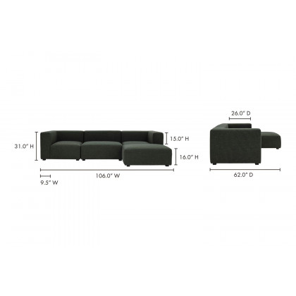 Moe's Romy Lounge Contemporary Modular Sectional - Dark Green