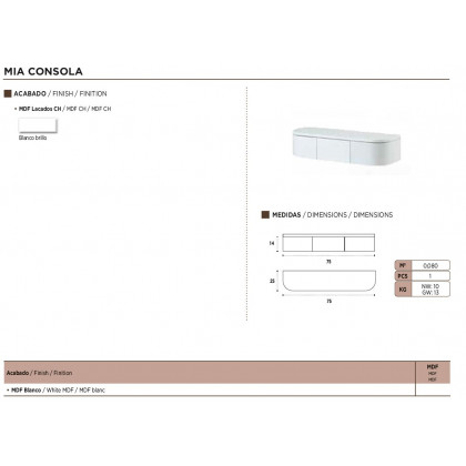 Nacher - Mia Console in White, MDF